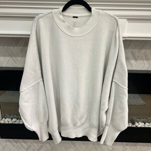 Free People White Easy Street Oversized Crewneck Tunic Sweater Cotton Blend XL